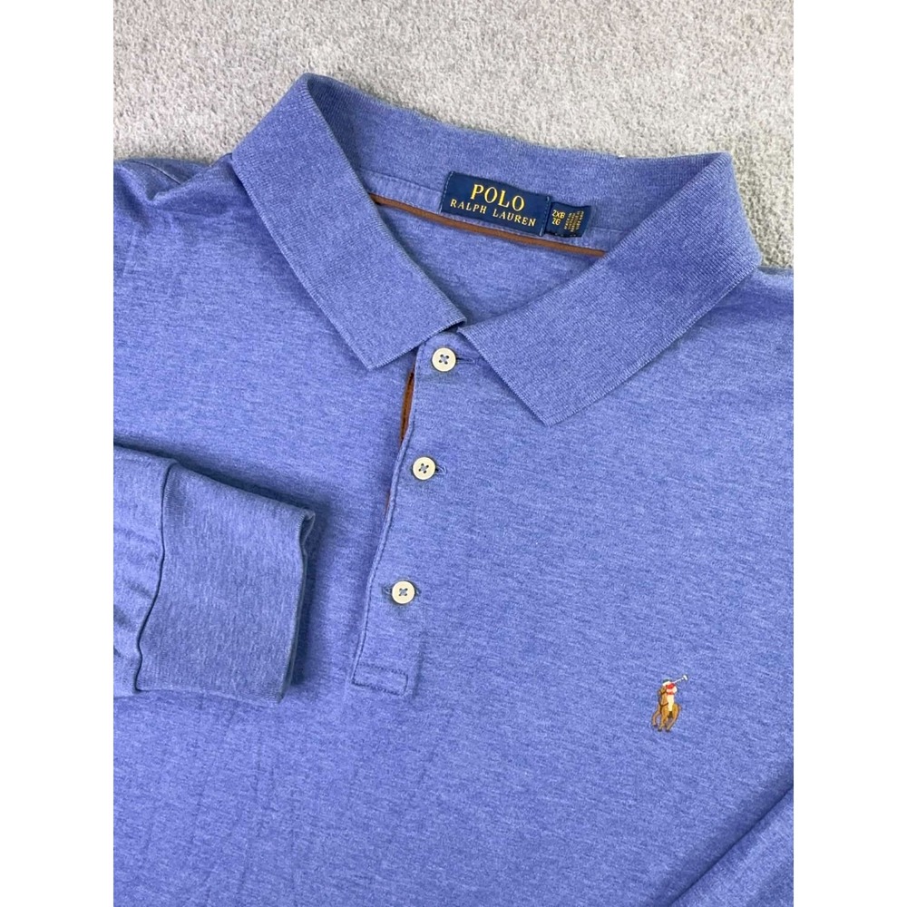 Polo Ralph Lauren Soft Cotton Long Sleeve Polo Shirt Men's 2XB Blue Flesh Pony
